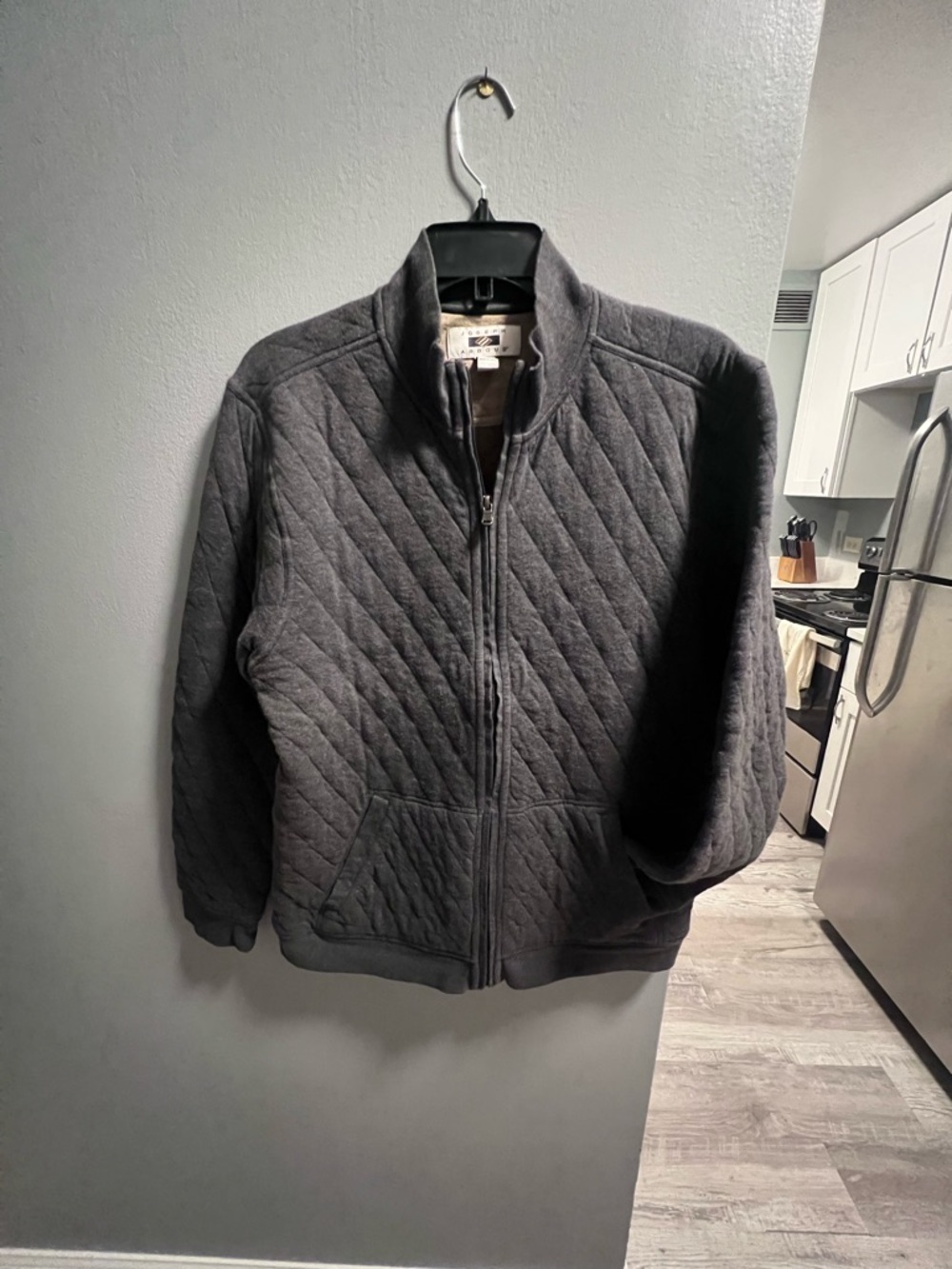 Joseph Abboud Quilted Full-Zip Jacket in Charcoal with Tan Lining
